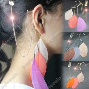 Feather Gold Cuff Pin Comb Earring